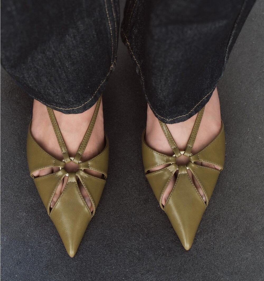 ZARA Olive Green Slingback Kitten Heels NWT Pointed Toe Pumps Size 7.5 9